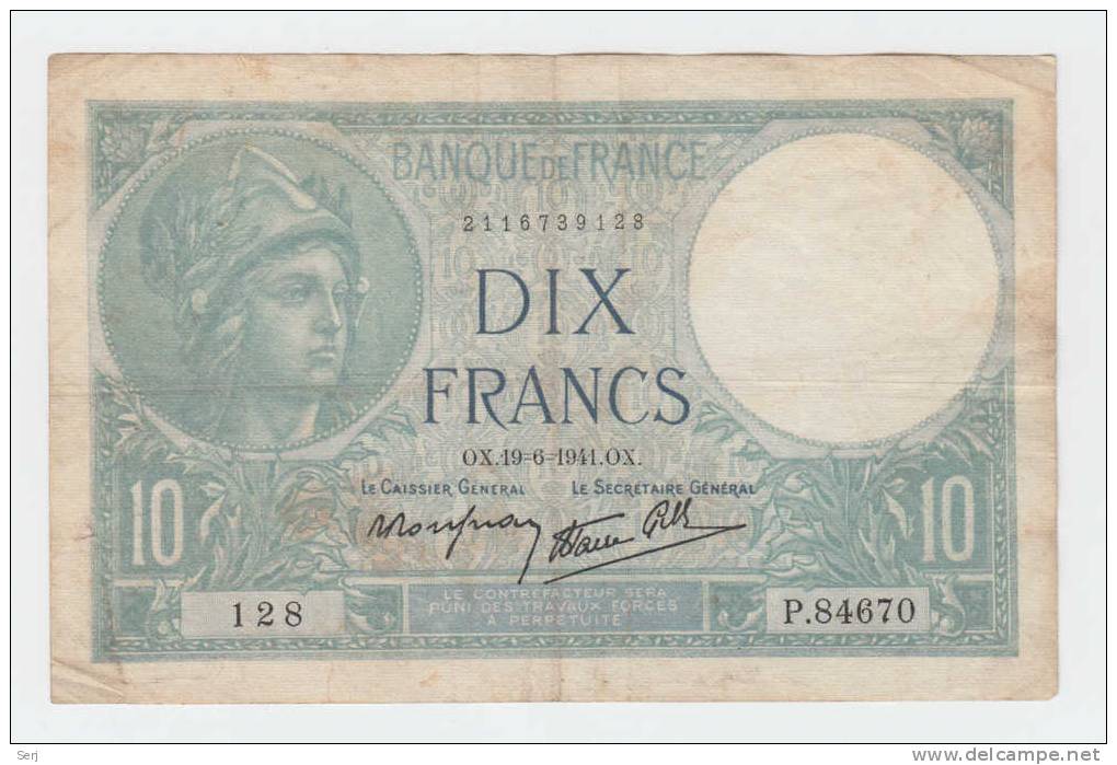 FRANCE 10 FRANCS 1941 P 84 - 10 F 1916-1942 ''Minerve''