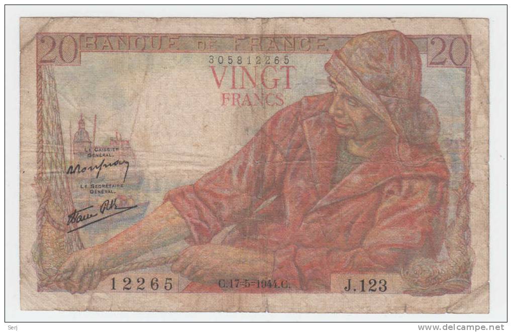 FRANCE 20 FRANCS 1944 P 100a  100 A - 20 F 1942-1950 ''Pêcheur''