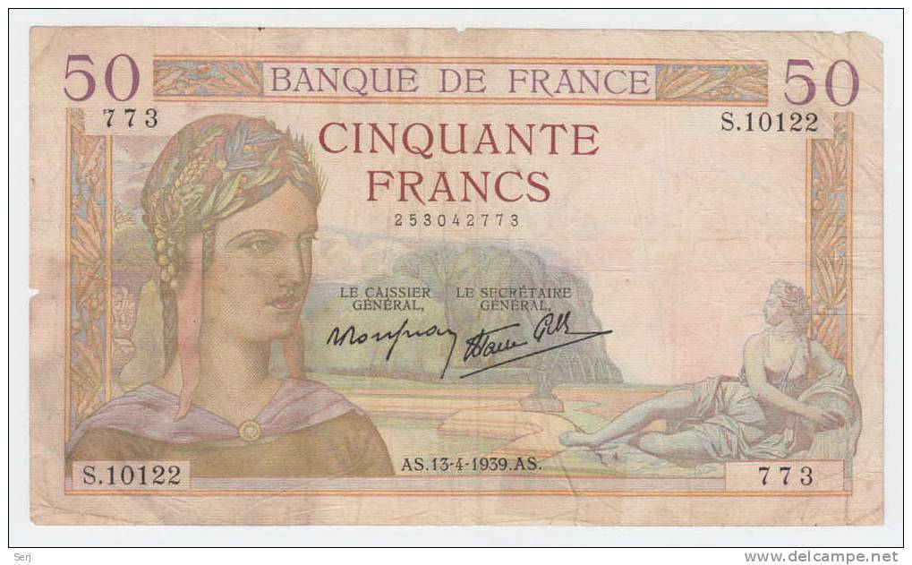 FRANCE 50 FRANCS 1939 P 85b  85 B - 50 F 1934-1940 ''Cérès''