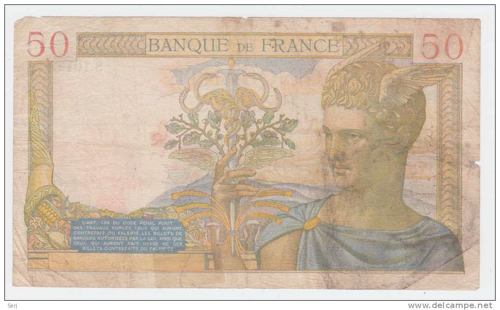 FRANCE 50 FRANCS 1939 P 85b  85 B - 50 F 1934-1940 ''Cérès''