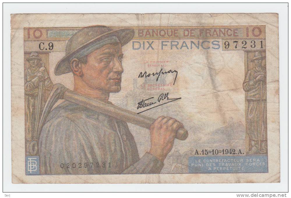 FRANCE 10 FRANCS 1942 P 99d  99 D - 10 F 1941-1949 ''Mineur''