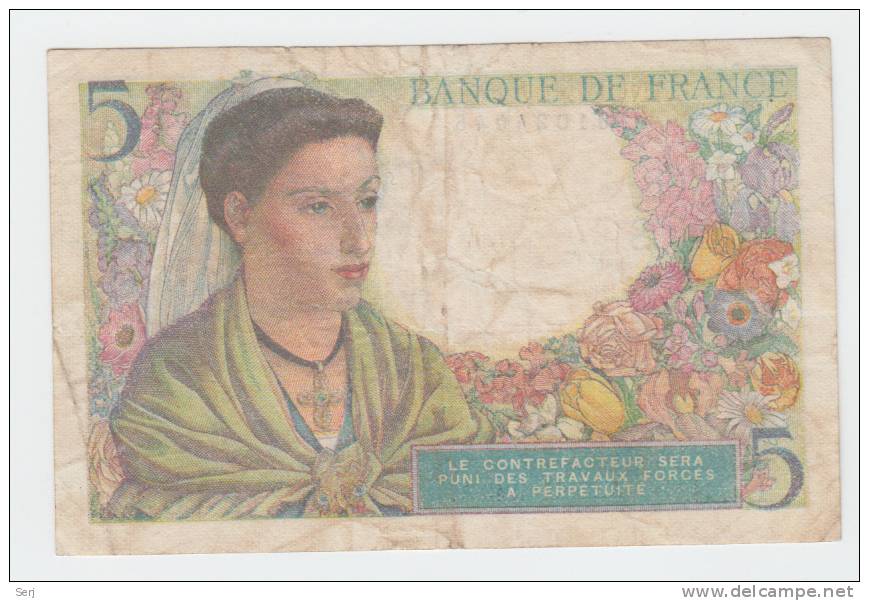 FRANCE 5 FRANCS 1943 P 98a 98 A - 5 F 1943-1947 ''Berger''