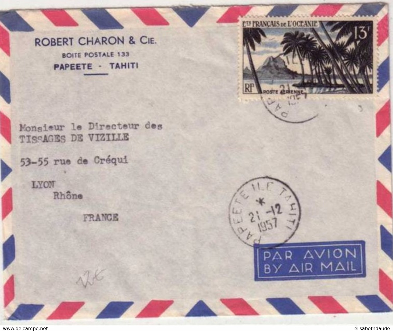 OCEANIE - 1957 - YVERT N°PA32 Seul Sur LETTRE Par AVION De PAPEETE Pour LYON - Cartas & Documentos