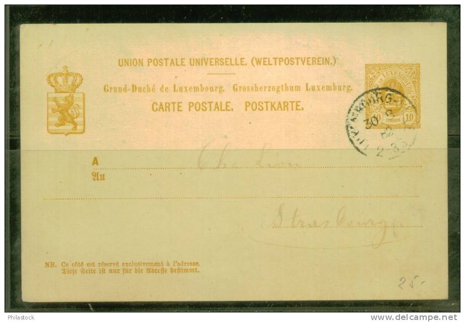 LUXEMBOURG 1882  Obl. S/EP Pour La France - Stamped Stationery