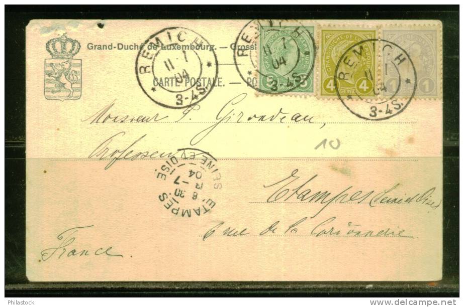 LUXEMBOURG 1904 N° 69, 71, 72 Obl.  S/CP Illustrée (petit Défaut De La CP) - Ganzsachen