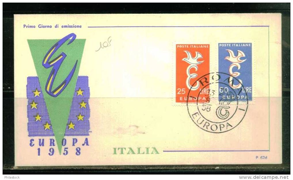 EUROPA Italie S/FDC Illustré - 1958