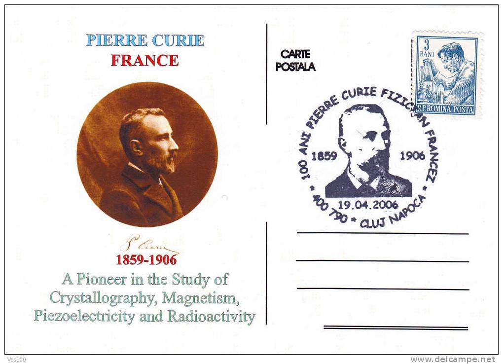PIERRE CURIE NOBEL PRIZE IN PHYSIQUE Study Of Crystallography,Magnetism ,Piezoelectricity And Radioactivity Postcard Ro. - Fysica