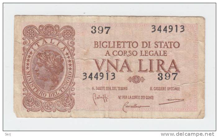 ITALY 1 Lire 1944 P 29b 29 B - Italia – 1 Lira