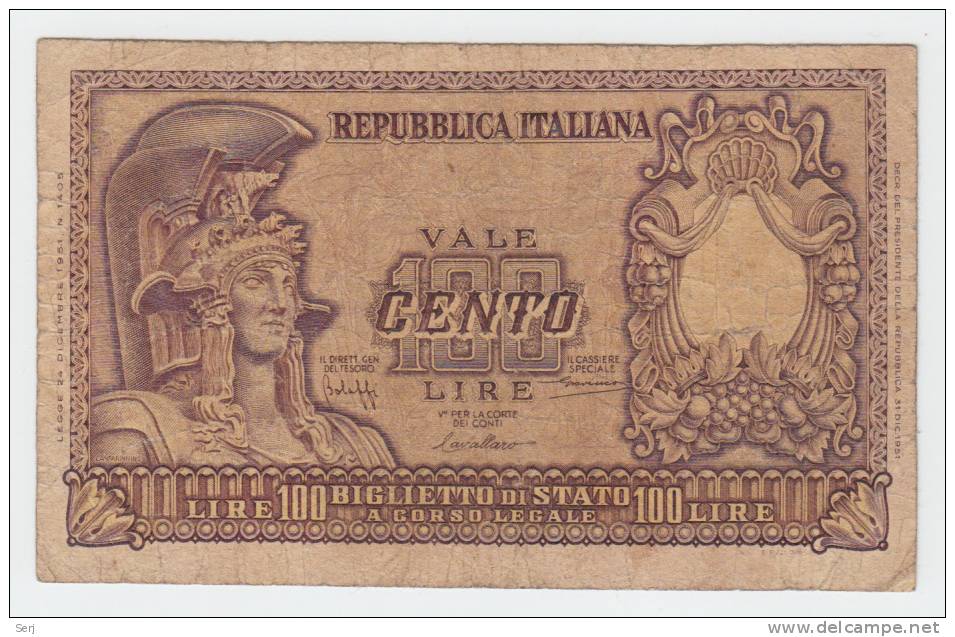 ITALY 100 Lire 1951 P 92a 92 A - 100 Lire