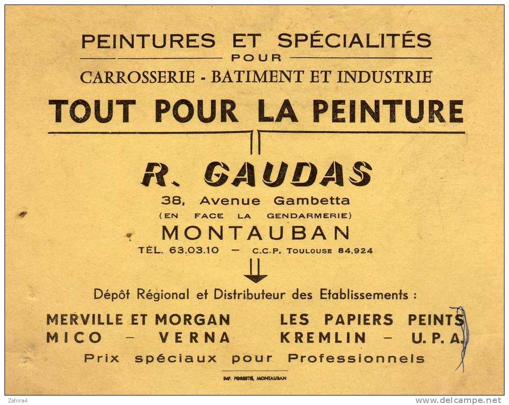 Tout Pour La Peinture  -  R. GAUDAS  -  Montauban  -  Postée Sans Timbre à Montauban - Cartes De Visite