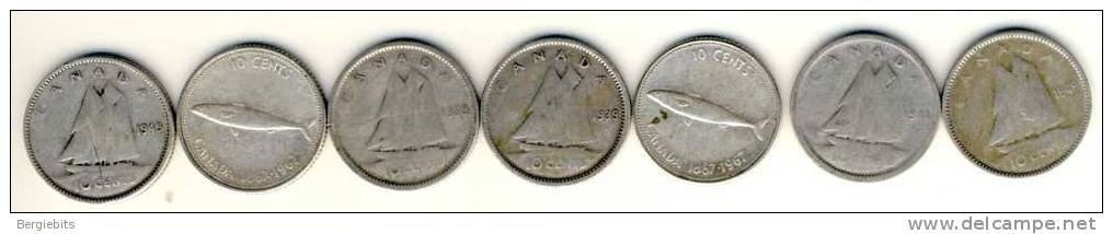 Canada 7 SILVER  Dimes 10 Cents, Various Dates # 5 - Canada