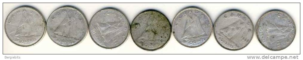 1968 Canada 7 Dimes 10 Cents Silver, No Nickel! # 1 - Canada