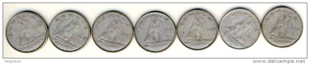 1968 Canada 7 Dimes 10 Cents Silver, No Nickel! # 4 - Canada