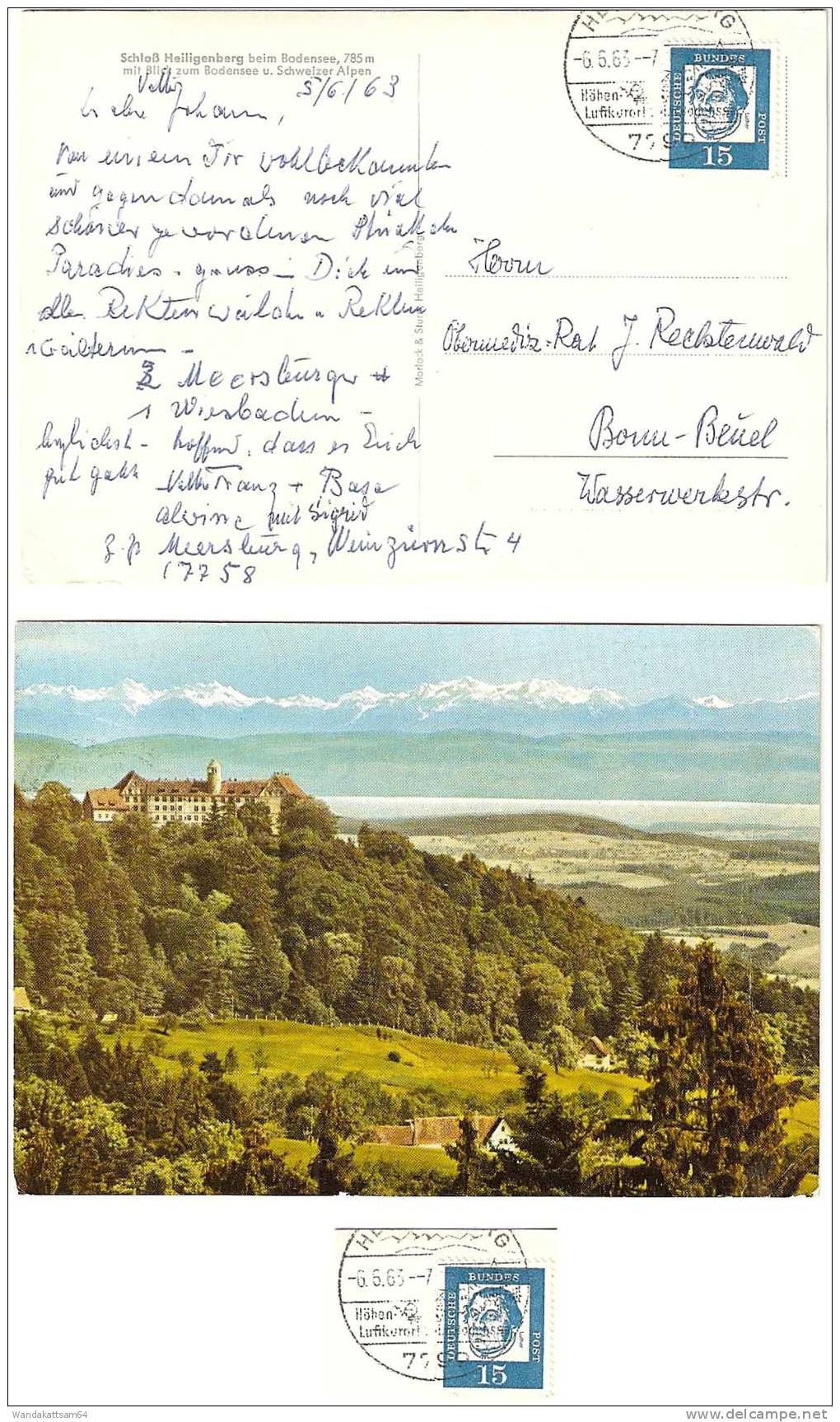 AK Schloß Heiligenberg Beim Bodensee, 785 M Mit Blick Zum Bodensee U. Schweizer Alpen -6.6.63.--7 7799 HEILIGENBERG Höhe - Salem