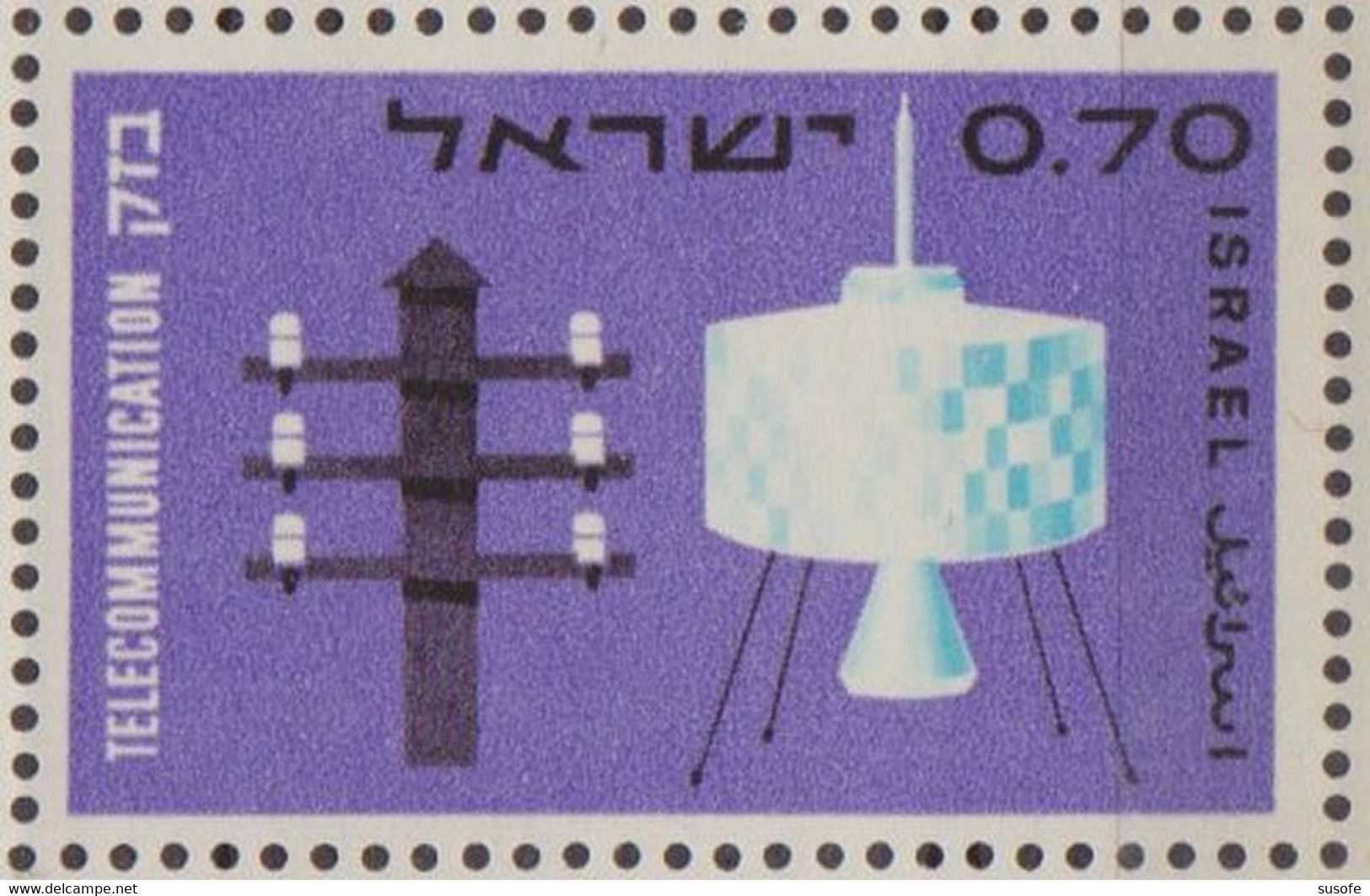 Israel 1965 Scott 294 Sello ** UIT Poste De Telegrafo Telegraph Pole And Syncom Satelite Michel 343 Yvert 291 Stamps - Neufs (sans Tabs)