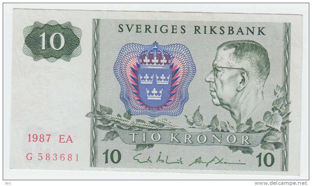Sweden 10 Kronor 1987 AUNC P 52e  52 E - Suède