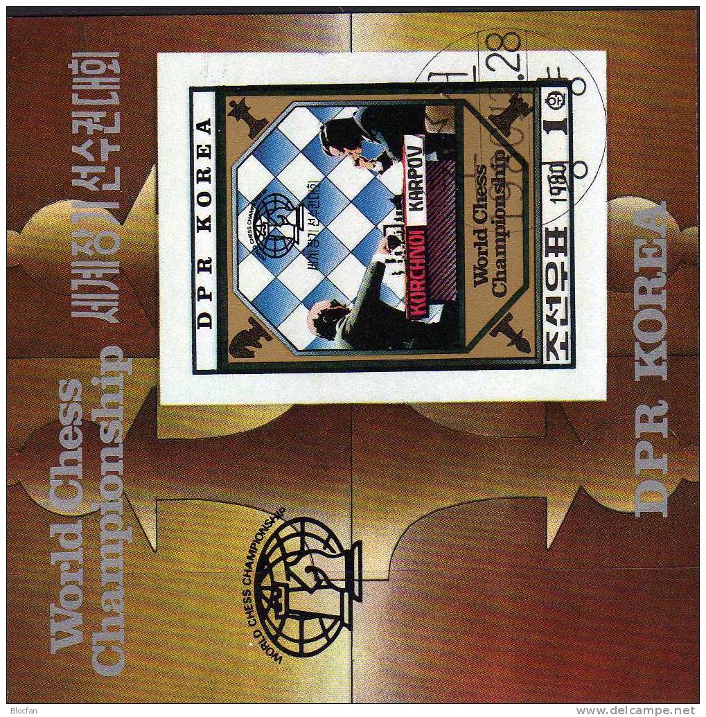 Schach Weltmeisterschaft 1980 Korea Block 89 A Plus B O 16€ Schachfiguren Und Weltmeister Karpov Bloc Sheet From Corea - Corée Du Nord