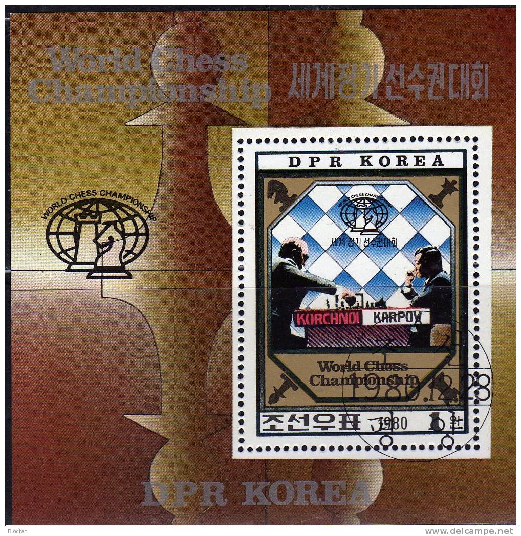 Schach Weltmeisterschaft 1980 Korea Block 89 A Plus B O 16€ Schachfiguren Und Weltmeister Karpov Bloc Sheet From Corea - Corée Du Nord