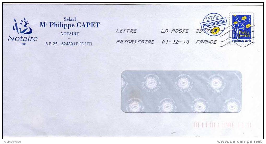 Entier Postal PAP Repiqué Pas De Calais Le Portel Notaire Enveloppe à Fenêtre - Prêts-à-poster:private Overprinting