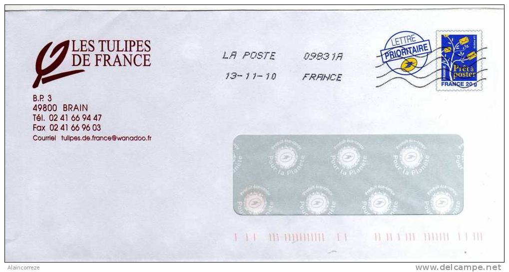 Entier Postal PAP Repiqué Maine Et Loire Brain Les Tulipes De France Fleur - Listos A Ser Enviados : Réplicas Privadas