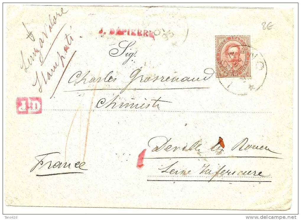 REF LVP8 - ITALIE  UMBERTO I - 10C Sur LETTRE LEGNANO / DEVILLE LES ROUEN 28/??/1895 - Marcophilia