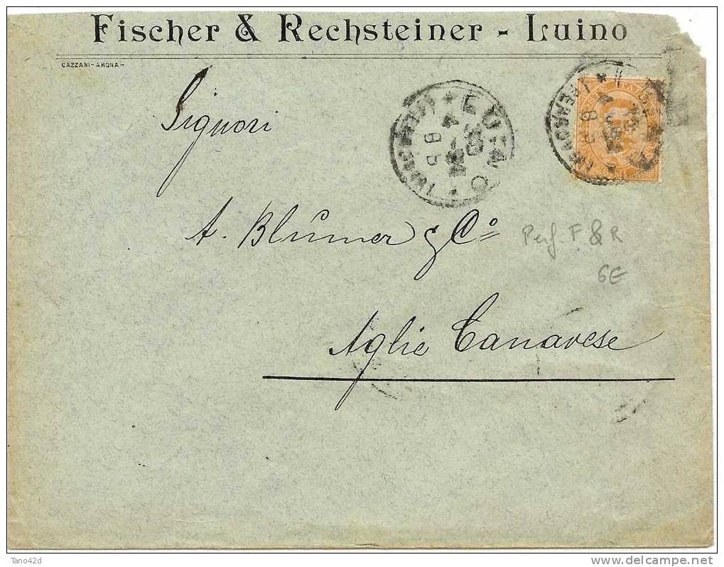 REF LVP8 - ITALIE  UMBERTO I - 10c PERFIN "F& R" SUR LETTRE FICHER & RECHSTEINER LUINO / AGLIE CANAVESE 30/4/1894 - Marcophilia