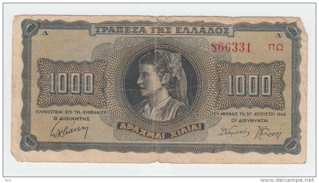 Greece 1000 Drachmai 1942 P 118 - Grèce