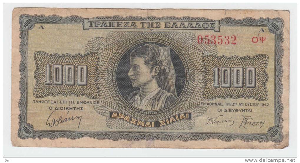 Greece 1000 Drachmai 1942 P 118 - Grèce