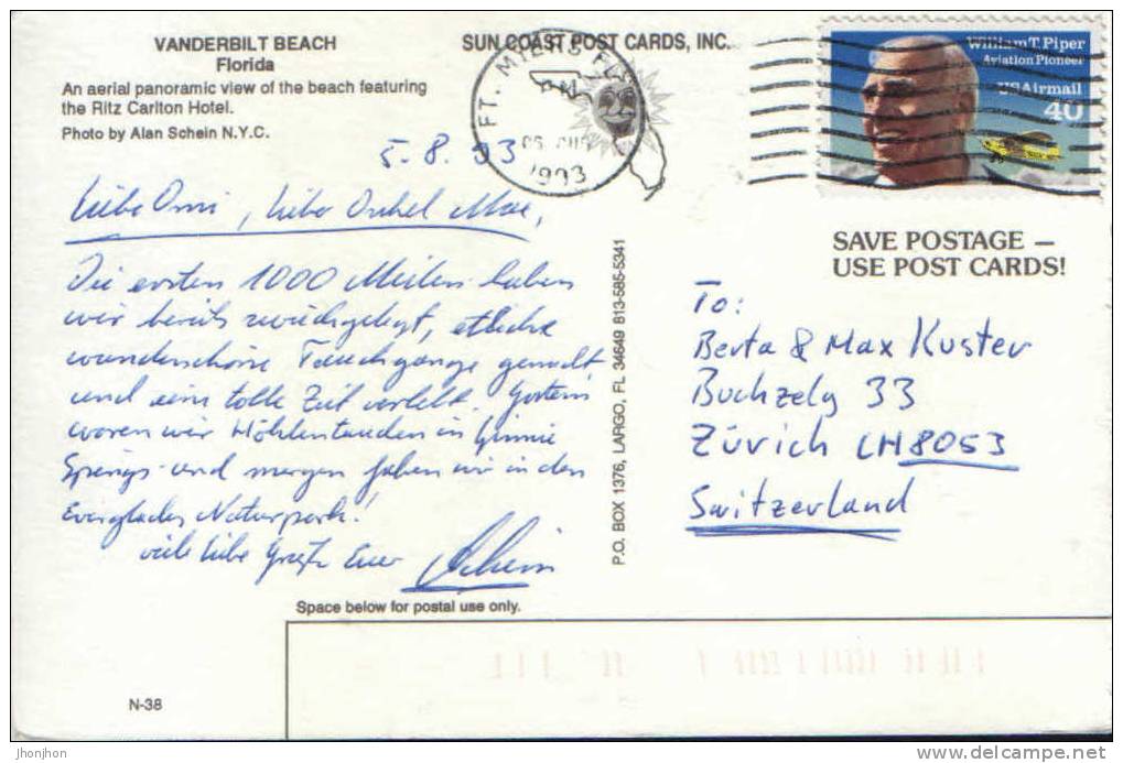 USA-Postcard 1993-Florida-Vanderbilt Beach-The Ritz Carlton Hotel  - 2/scans - West Palm Beach