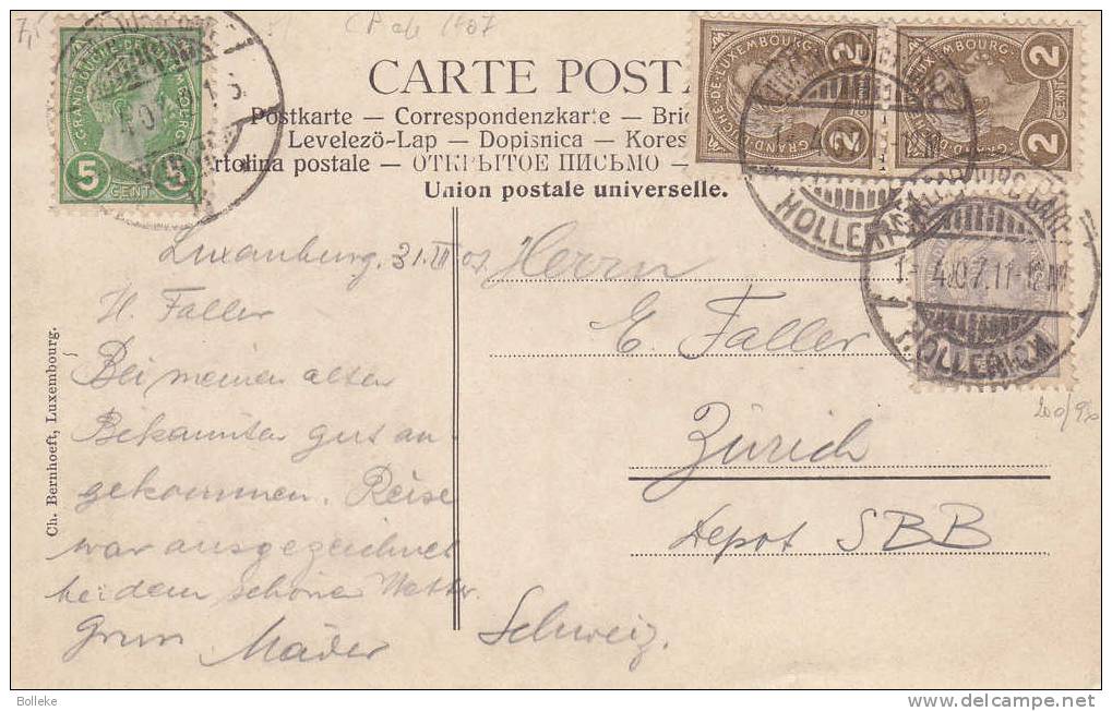 Luxembourg - Carte Postale De 1907 - Expédié Vers La Suisse - 1895 Adolphe De Profil