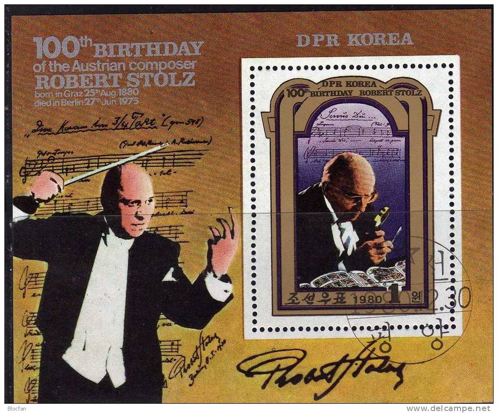 Operetten-König 1980 Korea 2078 Plus Block 90 O 3€ Komponist Stolz Mit Briefmarken Taktstock Music Bloc Sheet From Corea - Cantantes