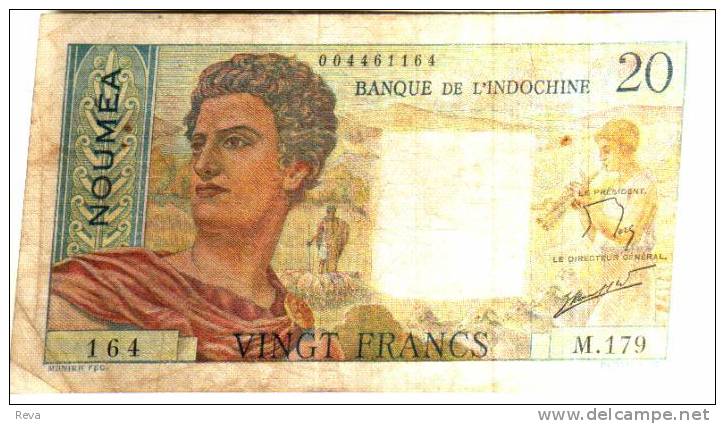 NEW CALEDONIA 20 FRANCS BANQUE L´INDOCHINE MAN FRONT WOMAN BACK ND(1950´s) SIGN VARIETY  AF READ DESCRIPTION - Nouméa (New Caledonia 1873-1985)