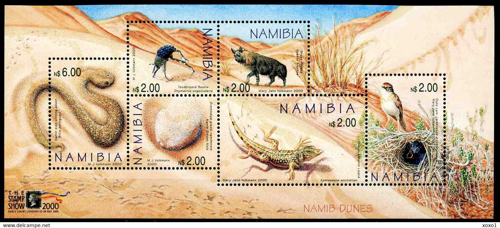 Namibia 2000 MiNr. 1017 - 1022 (Block 53) Animals REPTILES BUGS BIRDS 1bl MNH**  7,50 € - Serpenti