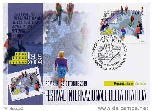 ITALIA CARTOLINA FILATELICA 2009 FESTIVAL INTERNAZIONALE DELLA FILATELIA ROMA 05 - Maximum Cards
