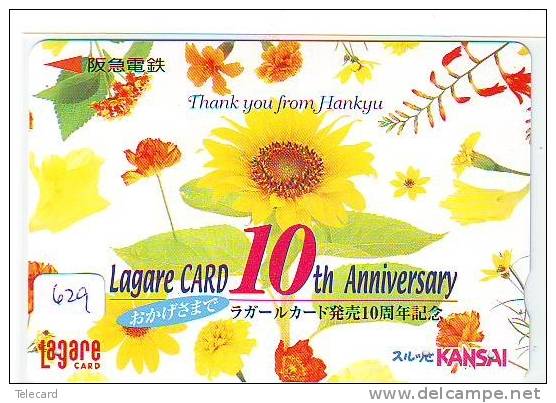 Télécarte Japon * Fleur TOURNESOL (629) SUNFLOWER  * Japan Flower Phonecard * Blume Telefonkarte * ZONNEBLOEM * - Fleurs