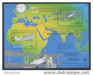 1999 Macau/Macao Stamp S/s - 1st Flight 75th Anni (A) Airplane Plane Clock Map Famous - Horloges