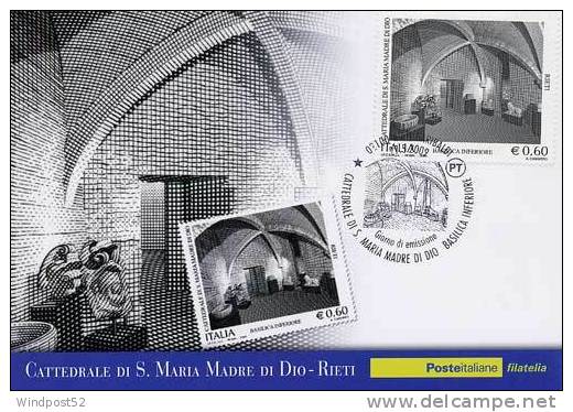 ITALIA CARTOLINA FILATELICA 2009 CATTEDRALE DI S.MARIA MADRE DI DIO RIETI  23 - Maximum Cards