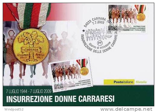 ITALIA CARTOLINA FILATELICA 2009 INSUREZZIONE DONNE CARRARESI 32 - Maximumkaarten