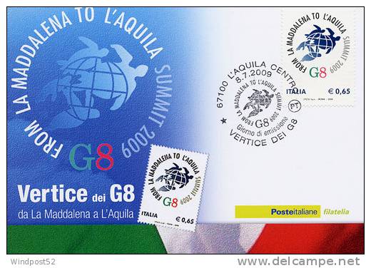 ITALIA CARTOLINA FILATELICA 2009 VERTICE DEL G 8 08/07/2009 38 - Cartes-Maximum (CM)