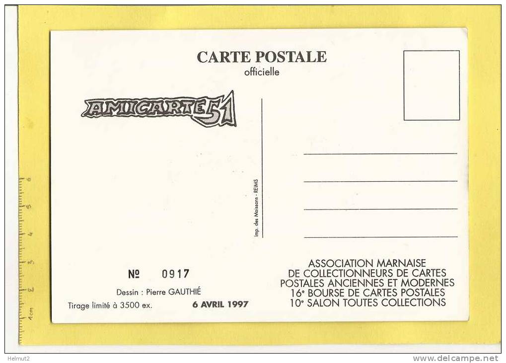 REIMS (Marne)  Amicarte 51 - 16° Bourse Cartes Postales 10° Salon Ttes Collections 1997 Carte N°tée (voir Scans) MT68 - Collector Fairs & Bourses