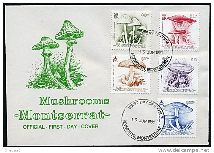 Montserrat Ob. N° 759 à 763 Sur Enveloppe 1er Jour - Champignons (3 P7) - Montserrat