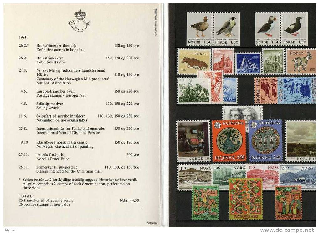 NO523. NORWAY / NORGE - Yearbook 1981 Complet With Stamps / Livre Annuel 1981 Avec Timbres - Années Complètes