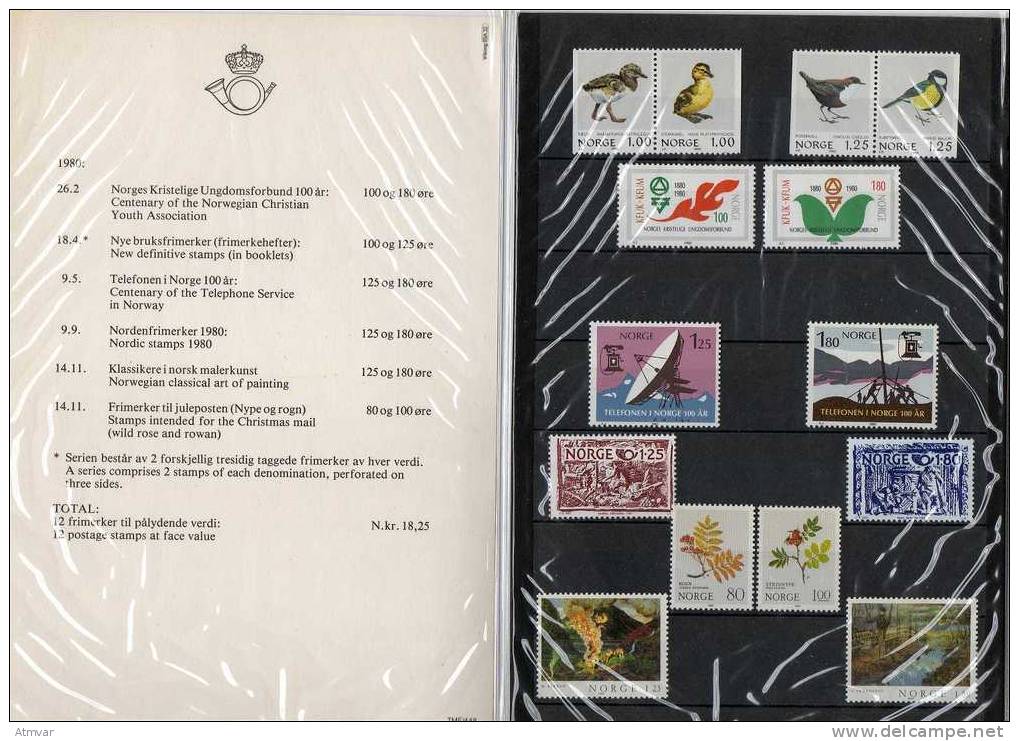 NO522. NORWAY / NORGE - Yearbook 1980 Complet With Stamps / Livre Annuel 1980 Avec Timbres - Volledig Jaar