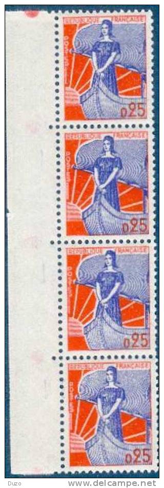 France - 1959/60  - Bande De 4 Valeurs B D F - Marianne à La Nef - Y&T N° 1234 ** Luxe Neuf 1er Choix (gomme D´origine) - 1959-1960 Maríanne à La Nef