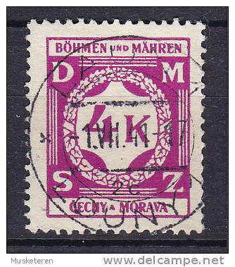 Böhmen & Mähren Dienstmarke 1941 Mi. 11   4 K Ziffernzeichnung Deluxe LAUM 1941 Cancel !! - Used Stamps