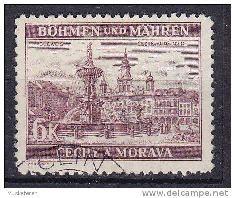 Böhmen & Mähren 1940 Mi. 58     6 K Samsonbrunnen U. Tathaus In Budweis - Used Stamps