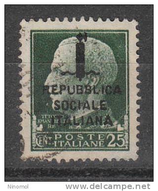 Italia   -   1944. Rep.  Sociale.  Imperiale  25 Cent..   Viaggiato.  Ottima  Centratura - Oblitérés