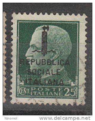 Italia   -   1944.  Rep.  Sociale.  Imperiale  25 Cent..   Viaggiato. Buona Centratura - Afgestempeld