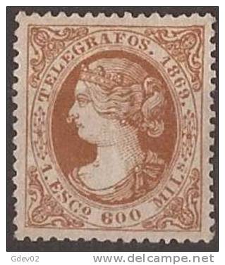 ESTGF28-LT160TSC.Spain  Espagne TELEGRAFOS DE ESPAÑA.Isabel Ll.1869 (Ed T28) Sin Goma.LUJO - Sin Clasificación