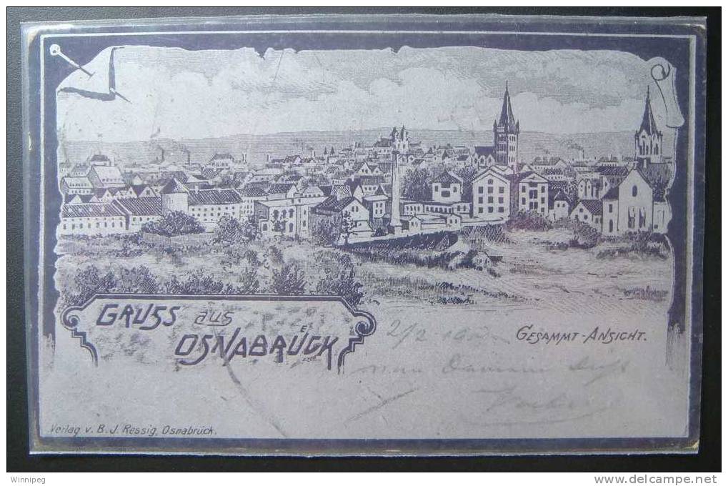 Gruss Aus Osnabruck.Unique On Aluminum Foil.Railrod, Bahnhof Postmark.1901 - Osnabrück